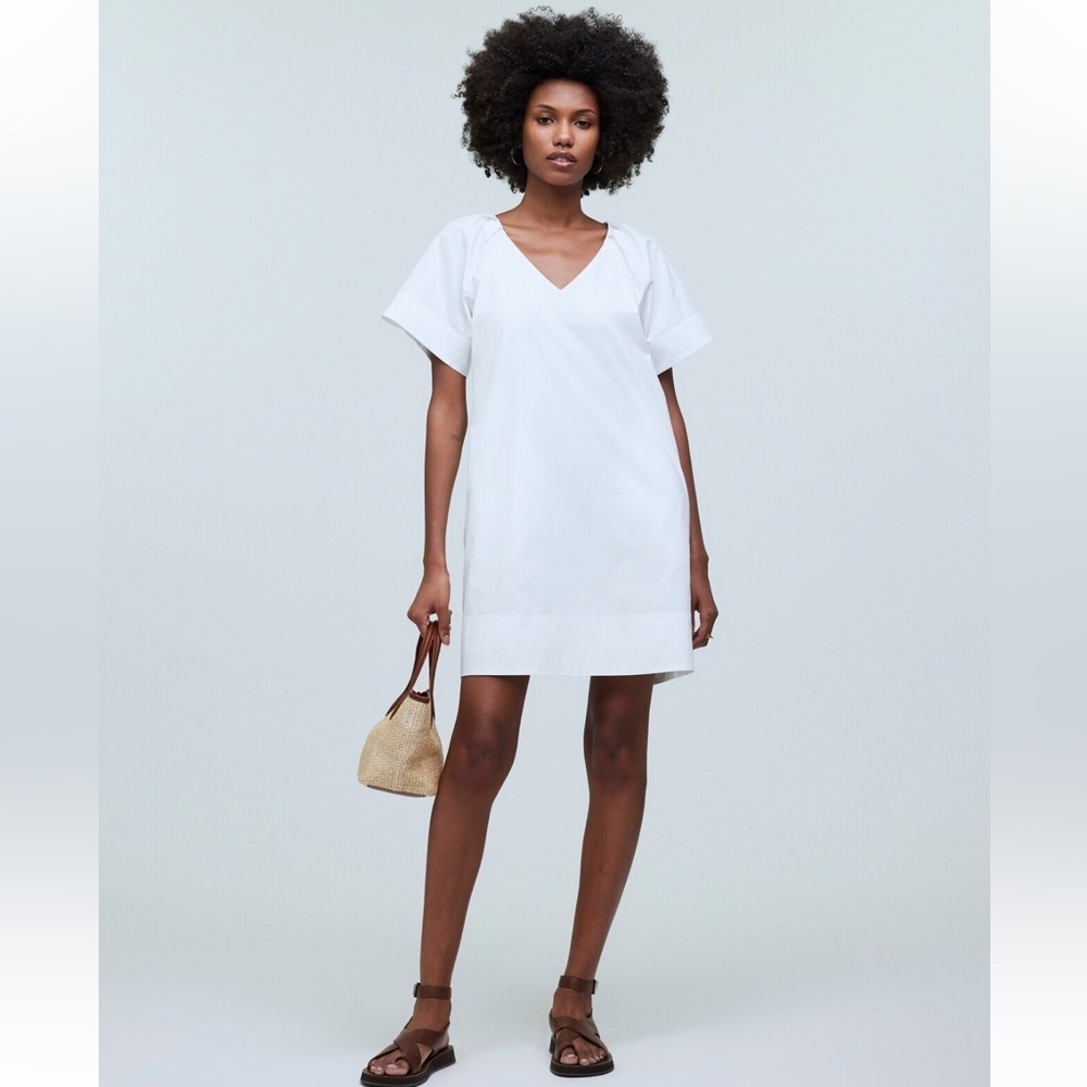 Madewell V-Neck Mini Shirtdress Puff Short Sleeves Size XS White